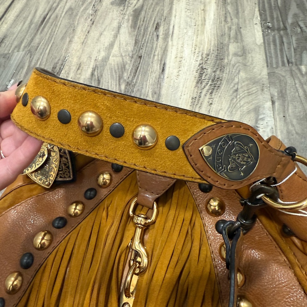 Gucci babouska studded Leather Fringe hobo 2 way bag guccisima vintage Y2K - Picture 10 of 15